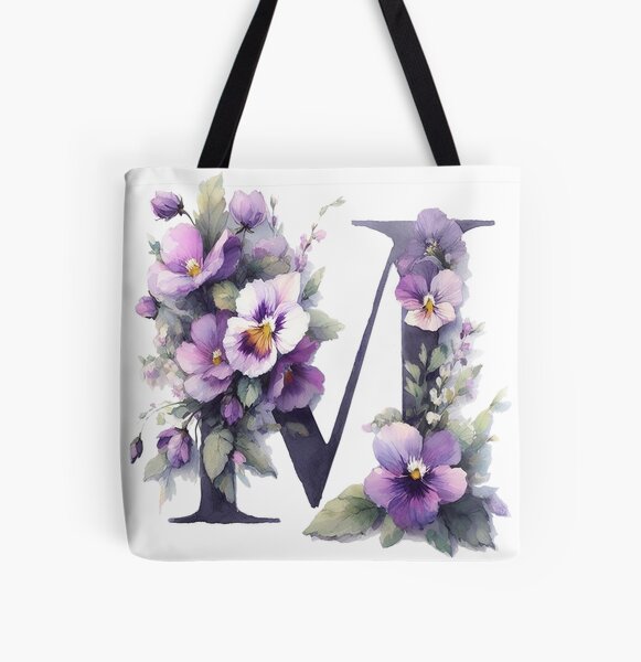 VIOLETS LETTER M All Over Print Tote Bag