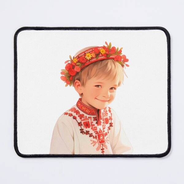 Item preview, Cute Little Ukrainian Boy Portrait in floral wreath and traditional clothes and Ukrainian embroidery Ukrainian ornament designed and sold by DariyaDell.