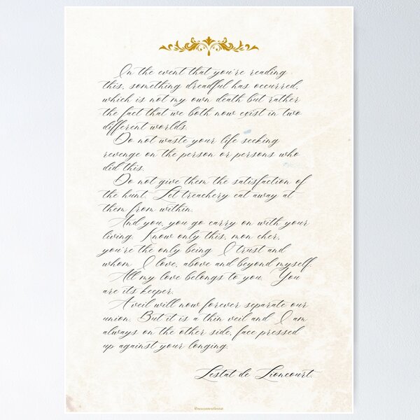 Vista previa del artículo con la obra «Carta de Lestat a Luis», diseñado y vendido por nocontextlestat.