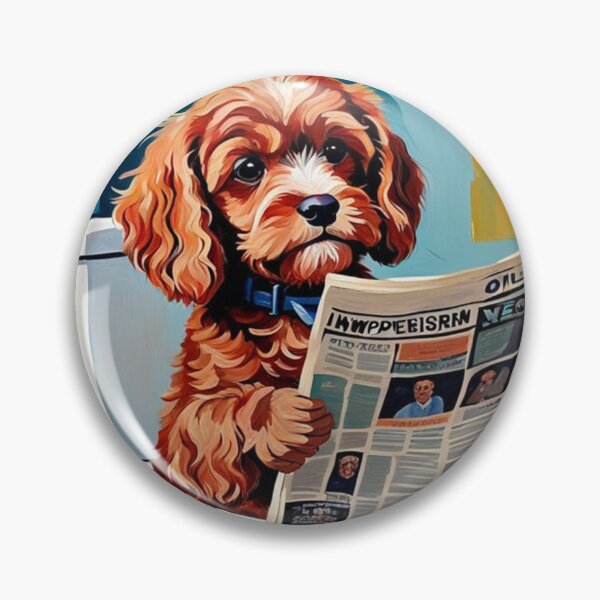 Item preview, Vintage Retro - Cute Adorable Red Cavapoo Sitting in the Toilet While Reading a Newspaper designed and sold by MyArt23.