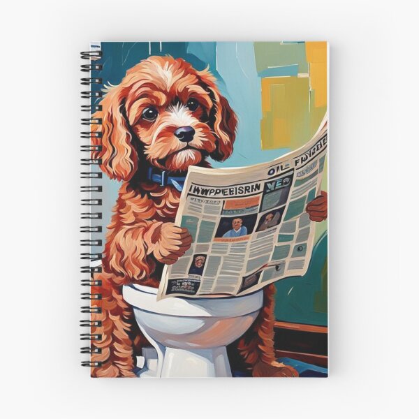 Item preview, Vintage Retro - Lindo y adorable Cavapoo rojo sentado en el baño mientras lee un periódico designed and sold by MyArt23.