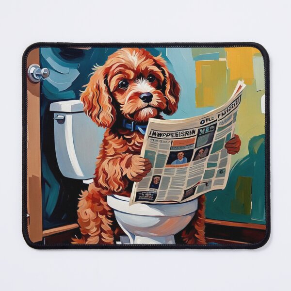 Item preview, Vintage Retro - Cute Adorable Red Cavapoo Sitting in the Toilet While Reading a Newspaper designed and sold by MyArt23.