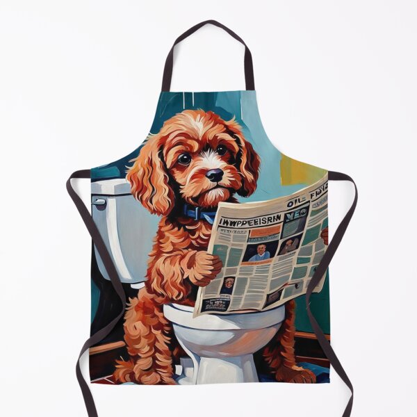 Item preview, Vintage Retro - Cute Adorable Red Cavapoo Sitting in the Toilet While Reading a Newspaper designed and sold by MyArt23.