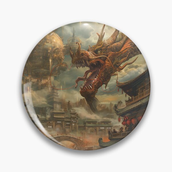Artikelvorschau, Alter chinesischer Drache vor der schwimmenden Steampunk-Stadt entworfen und verkauft von deepglitchart.