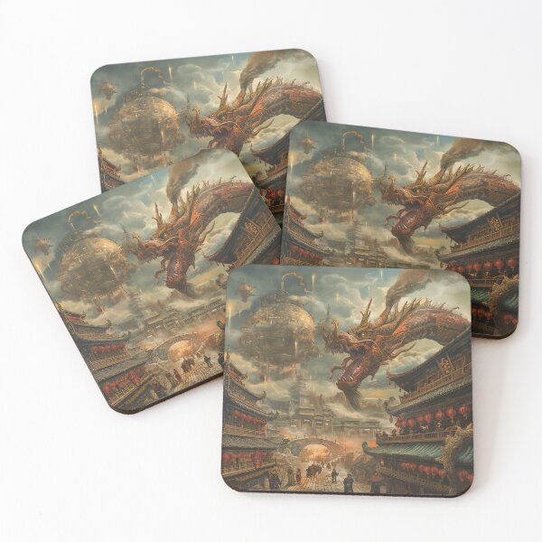 Item preview, Ancient Chinese Dragon in front of Steampunk Floating City designed and sold by deepglitchart.