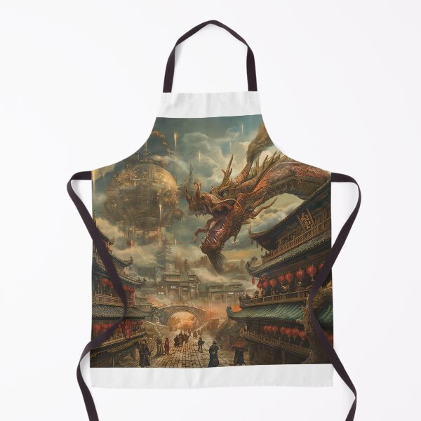 Item preview, Ancient Chinese Dragon in front of Steampunk Floating City designed and sold by deepglitchart.