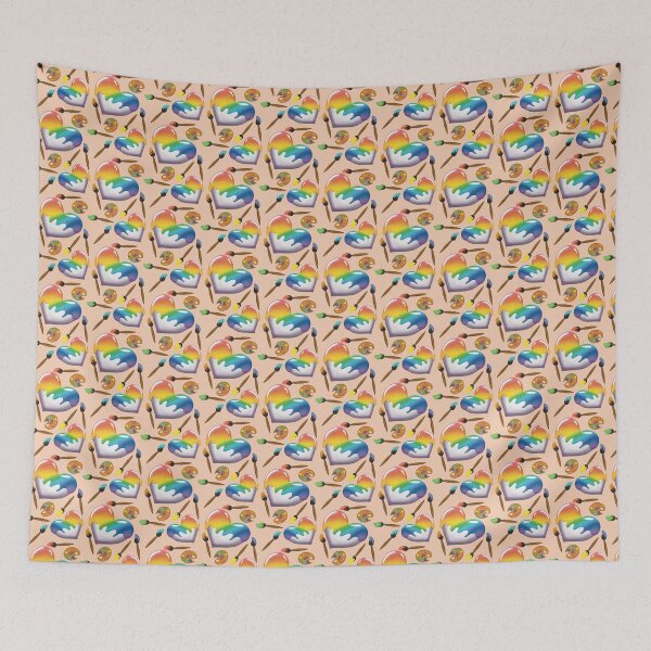 Item preview, Rainbow Hearts Pattern with Paint Brushes designed and sold by AloraDawnEve.