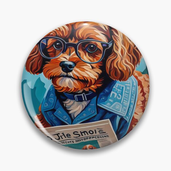 Item preview, Vintage Retro - Cute Adorable Red Cavapoo Wearing Glasses Sitting in the Living Room Sofa While Reading a Newspaper designed and sold by MyArt23.