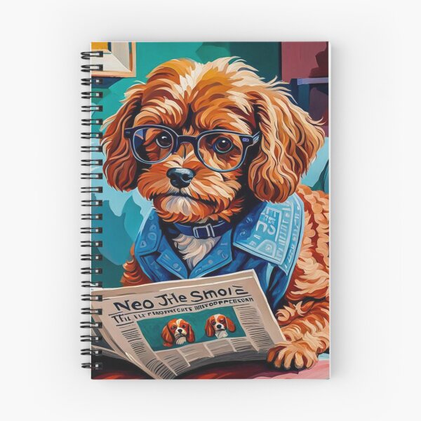 Item preview, Vintage Retro - Lindo y adorable Cavapoo rojo con gafas sentado en el sofá de la sala mientras lee un periódico designed and sold by MyArt23.