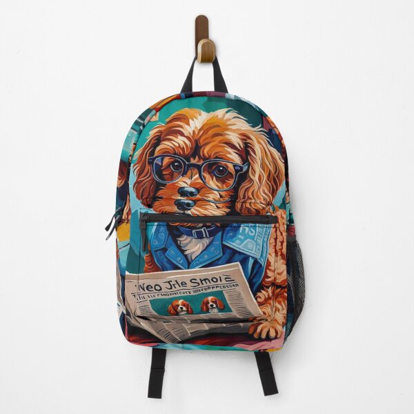Item preview, Vintage Retro - Cute Adorable Red Cavapoo Wearing Glasses Sitting in the Living Room Sofa While Reading a Newspaper designed and sold by MyArt23.