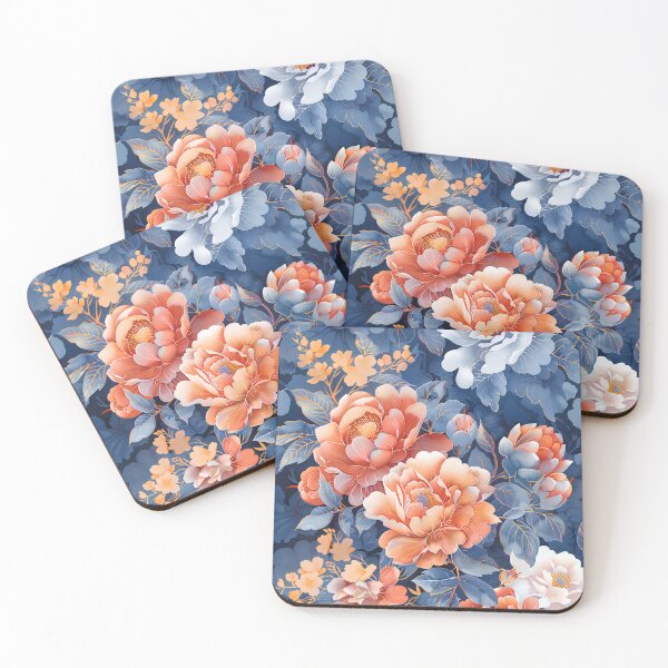 Item preview, BLUE ORANGE  PEONIES PATTERN designed and sold by justyna-s28.