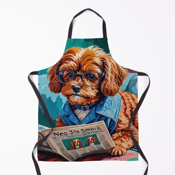 Item preview, Vintage Retro - Cute Adorable Red Cavapoo Wearing Glasses Sitting in the Living Room Sofa While Reading a Newspaper designed and sold by MyArt23.