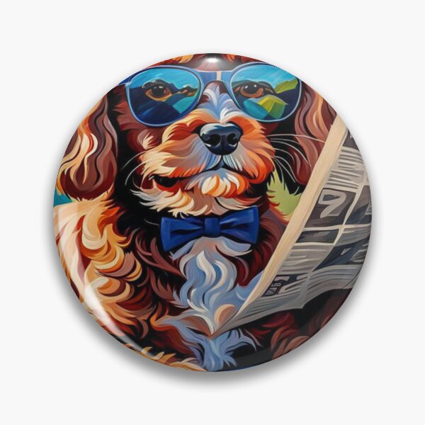 Item preview, Vintage Retro - Cute Adorable Red Cavapoo Wearing Sun Glasses Sitting in the Lounger While Reading a Newspaper designed and sold by MyArt23.