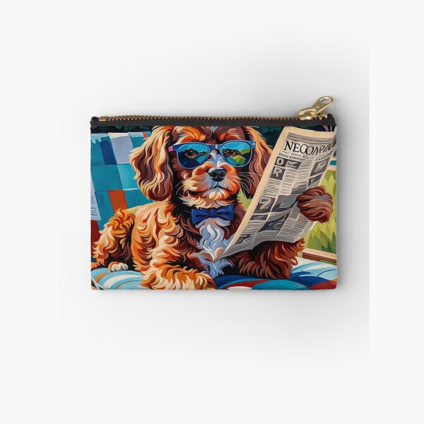 Item preview, Vintage Retro - Cute Adorable Red Cavapoo Wearing Sun Glasses Sitting in the Lounger While Reading a Newspaper designed and sold by MyArt23.