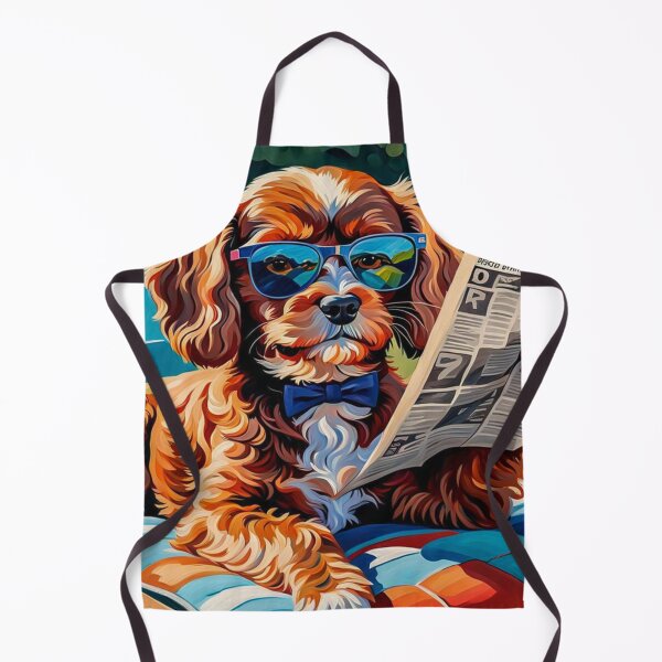 Item preview, Vintage Retro - Cute Adorable Red Cavapoo Wearing Sun Glasses Sitting in the Lounger While Reading a Newspaper designed and sold by MyArt23.