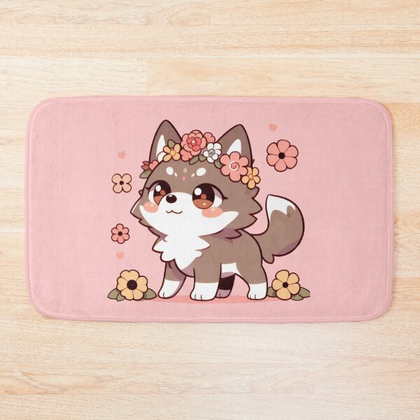Item preview, Cute Colorful Wolf Dog Art With Flowers Simple Style Pink Little Baby, anime designed and sold by Cr320.