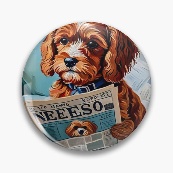 Item preview, Vintage Retro - Cute Adorable Red Cavapoo Sitting and Reading a Newspaper in Bedroom designed and sold by MyArt23.