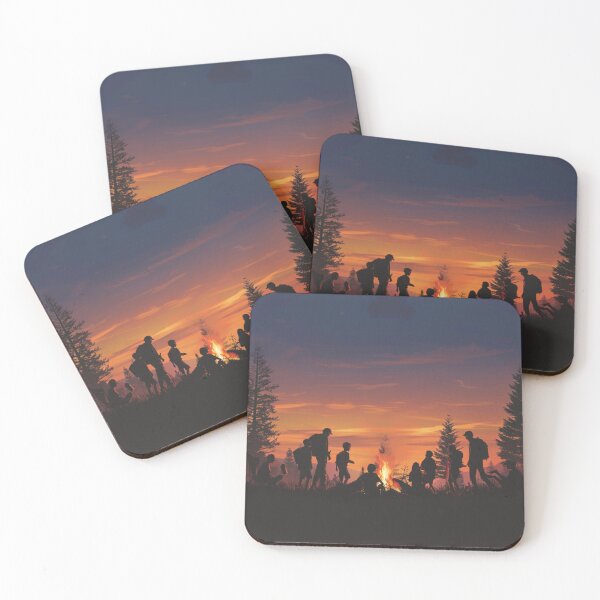 Item preview, Campers sunset gradient backdrop around campfire Active Outdoors Inspired Art designed and sold by CDC40.
