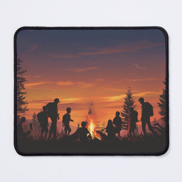 Item preview, Campers sunset gradient backdrop around campfire Active Outdoors Inspired Art designed and sold by CDC40.