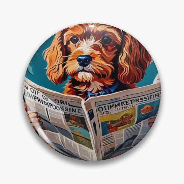 Item preview, Vintage Retro - Cute Adorable Red Cavapoo Wearing Glasses Sitting in the Living Room Sofa While Reading a Newspaper designed and sold by MyArt23.