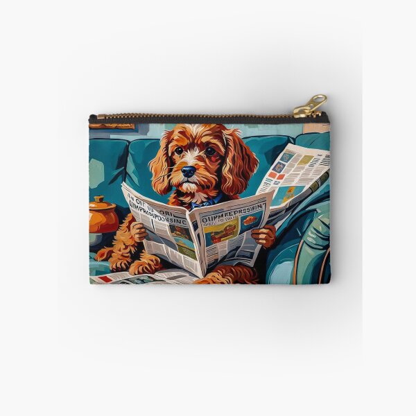 Item preview, Vintage Retro - Cute Adorable Red Cavapoo Wearing Glasses Sitting in the Living Room Sofa While Reading a Newspaper designed and sold by MyArt23.