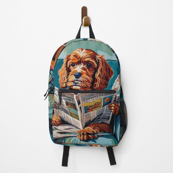 Item preview, Vintage Retro - Cute Adorable Red Cavapoo Wearing Glasses Sitting in the Living Room Sofa While Reading a Newspaper designed and sold by MyArt23.