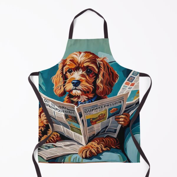 Item preview, Vintage Retro - Cute Adorable Red Cavapoo Wearing Glasses Sitting in the Living Room Sofa While Reading a Newspaper designed and sold by MyArt23.