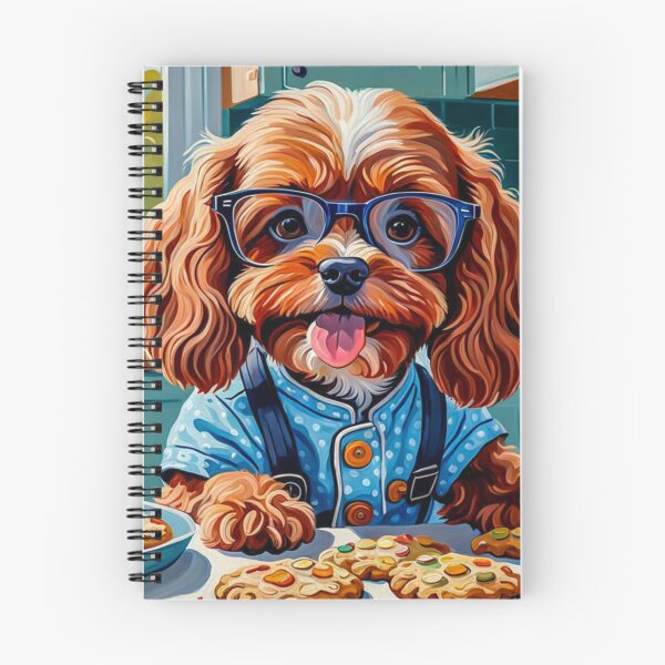Item preview, Retro vintage: lindo y adorable Cavapoo rojo con gafas horneando galletas en la cocina designed and sold by MyArt23.