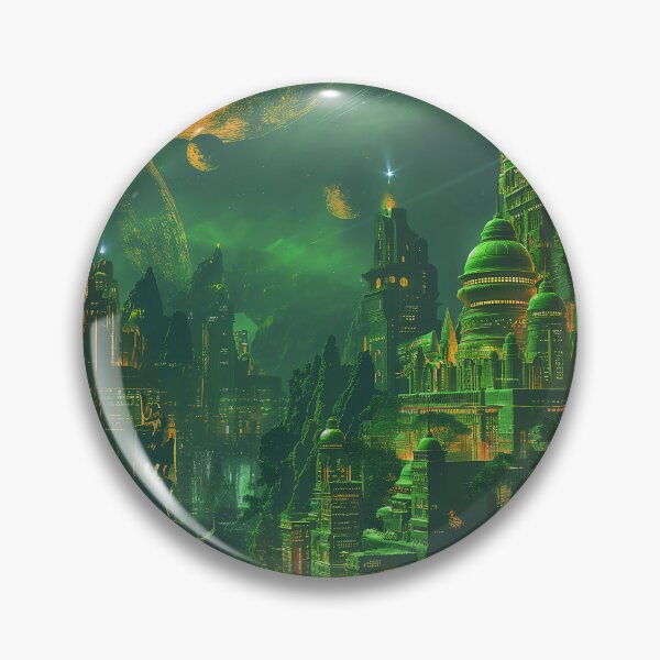 Item preview, A lush green Babylonian Solarpunk Cityscape at Night designed and sold by deepglitchart.