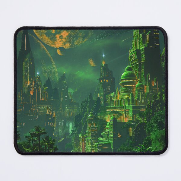 Item preview, A lush green Babylonian Solarpunk Cityscape at Night designed and sold by deepglitchart.