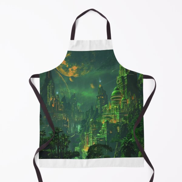 Item preview, A lush green Babylonian Solarpunk Cityscape at Night designed and sold by deepglitchart.