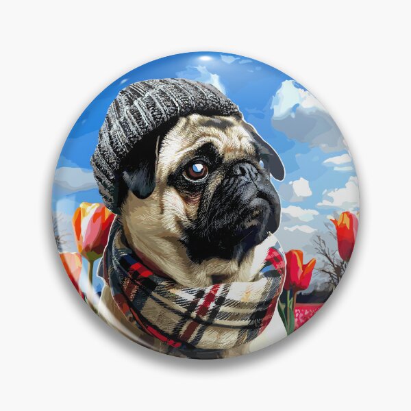 Item preview, Cute Pug In Plaid With Tulips designed and sold by Artbyminga.