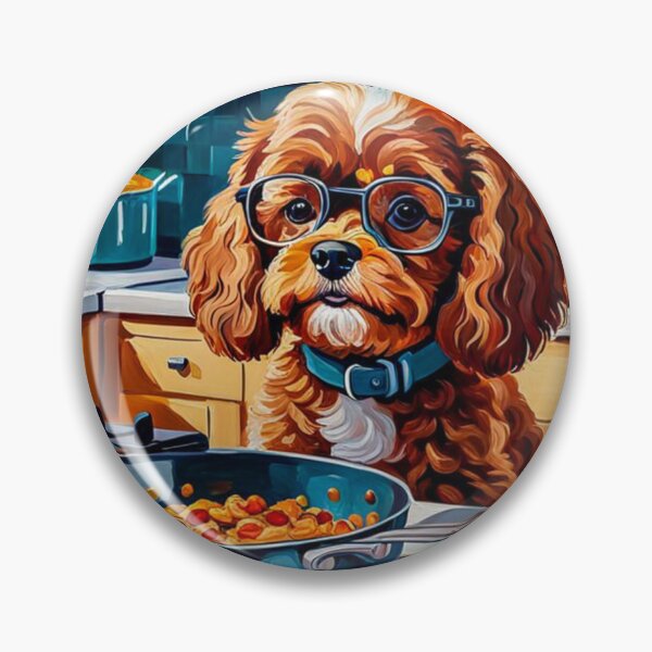 Item preview, Vintage Retro - Cute Adorable Red Cavapoo Wearing Glasses Cooking Breakfast in the Kitchen designed and sold by MyArt23.