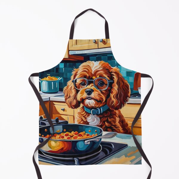 Item preview, Vintage Retro - Cute Adorable Red Cavapoo Wearing Glasses Cooking Breakfast in the Kitchen designed and sold by MyArt23.