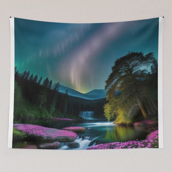Item preview, Northern Lights Aurora Borealis Cascading Waterfall & Lake designed and sold by EnchantedVista.