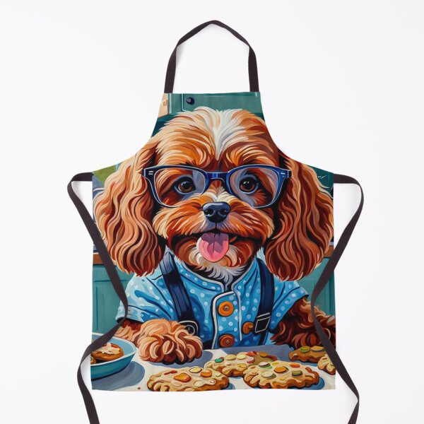 Item preview, Vintage Retro - Cute Adorable Red Cavapoo Wearing Glasses Baking Cookies in tthe Kitchen designed and sold by MyArt23.