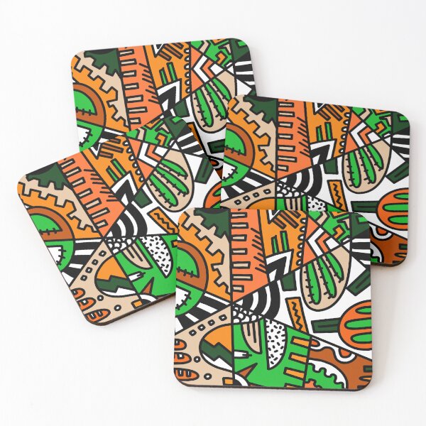 Item preview, Geometric Popart green orange brown black white colorful designed and sold by Michalaart.