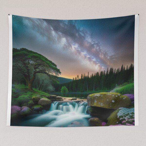 Item preview, Milky Way Stars Galaxy Over Tranquil Rock Pool Lake designed and sold by EnchantedVista.