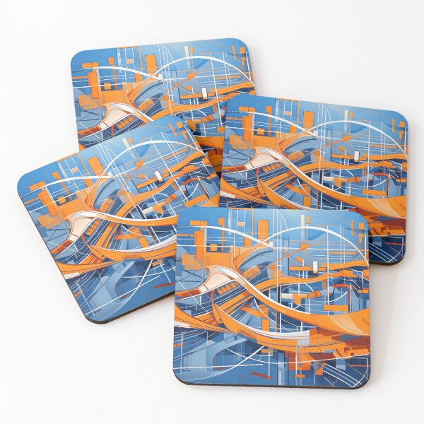 Item preview, Abstract art Orange shapes on blue background designed and sold by GreissDesign.