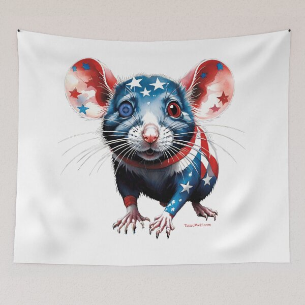 Item preview, Patriotic Tatted Mouse with Heterochromia designed and sold by TattedWolf.