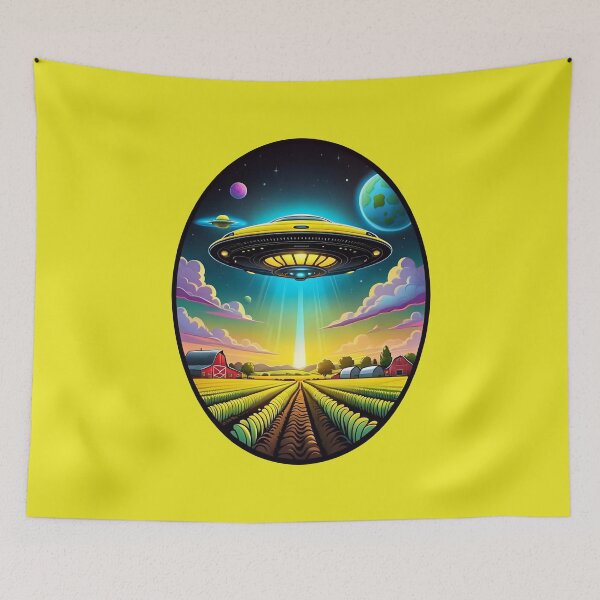 Item preview, Yellow UFO Above A Farm designed and sold by TheArtOfPat.