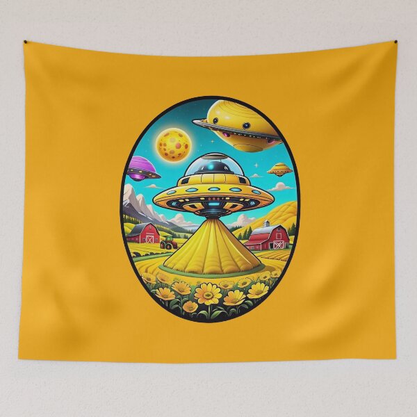 Item preview, Yellow UFO Above A Farm designed and sold by TheArtOfPat.