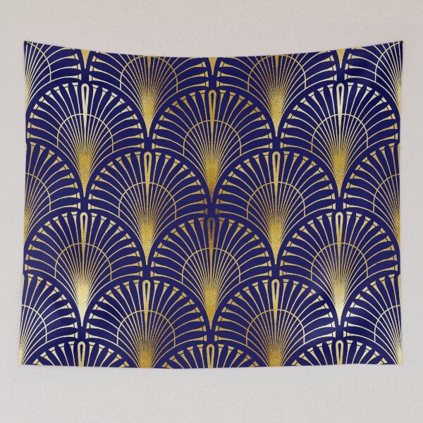 Item preview, Dark Blue And Golden Art Deco Fan Pattern designed and sold by DEC02.