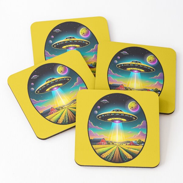 Item preview, Yellow UFO Above A Farm designed and sold by TheArtOfPat.