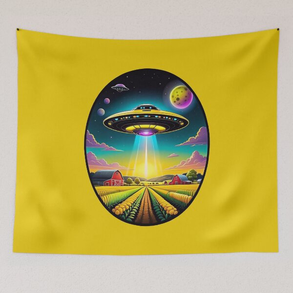 Item preview, Yellow UFO Above A Farm designed and sold by TheArtOfPat.