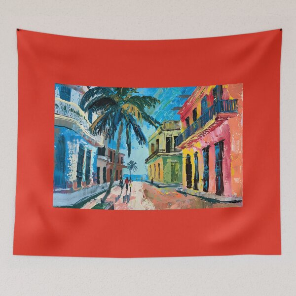 Item preview, Tropical Havana Harmony - Lively Street Scene with Classic Architecture AI Generated designed and sold by OlfactoART Studio.