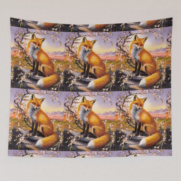 Item preview, Fox Portrait. Fox with cherry blossom, floral fox, fox painting, Raphael style designed and sold by FoxVibes.