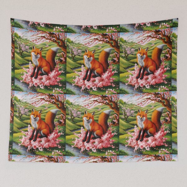 Artikelvorschau, Fuchs-Portrait. Fuchs mit Kirschblüte, Blumenfuchs, Fuchsmalerei, Raphael-Stil entworfen und verkauft von FoxVibes.