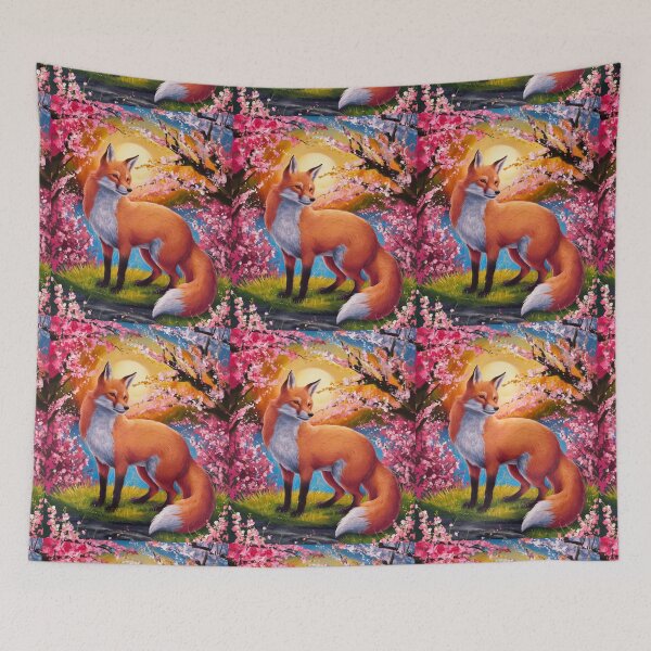 Artikelvorschau, Fuchs-Portrait. Fuchs mit Kirschblüte, Blumenfuchs, Fuchsmalerei, Raphael-Stil entworfen und verkauft von FoxVibes.