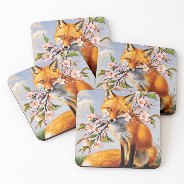 Item preview, Fox Portrait. Fox with cherry blossom, floral fox, fox painting, Raphael style designed and sold by FoxVibes.